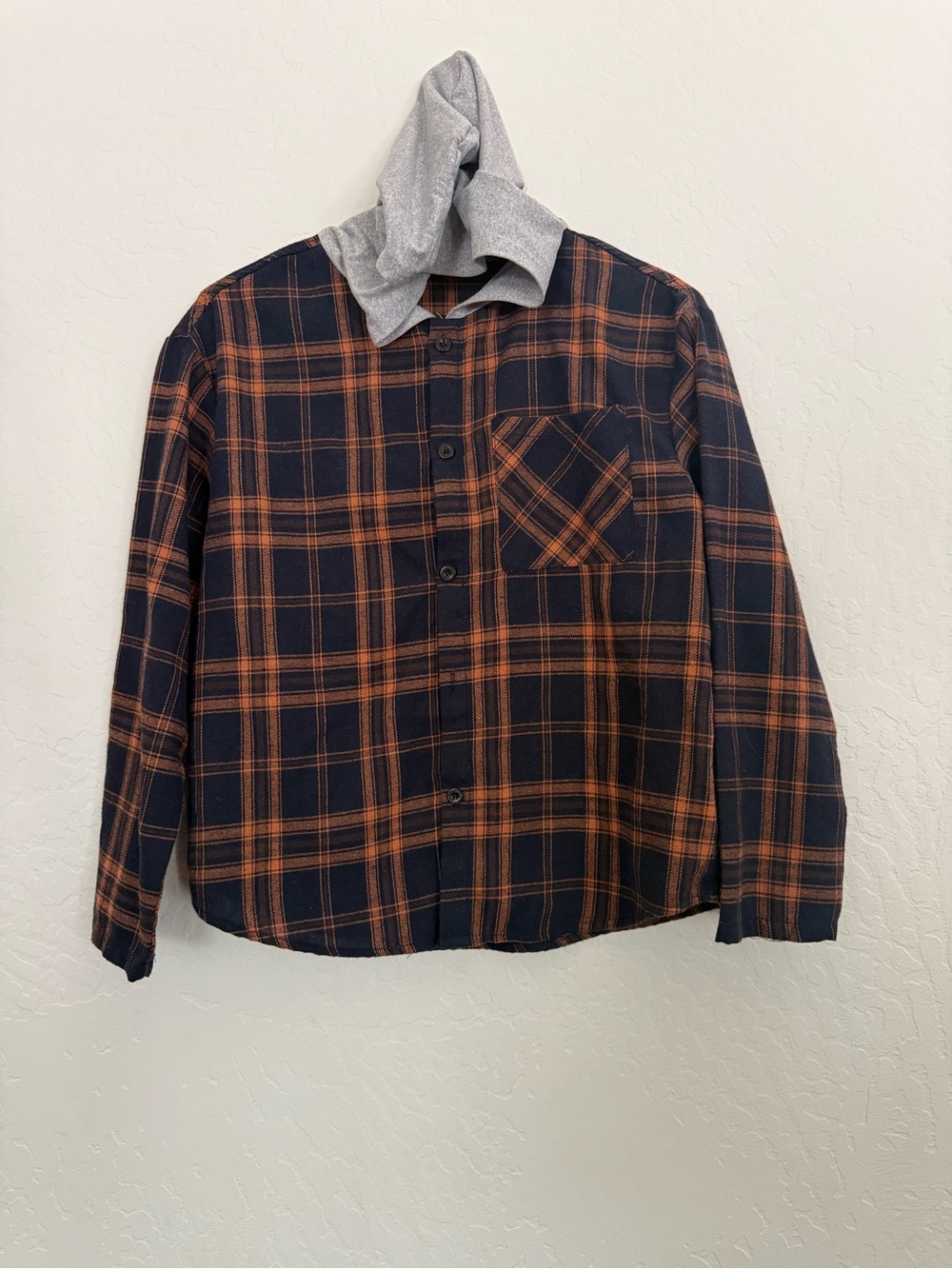 SHEIN Navy and Orange Plaid Kids Button-Up Shirt